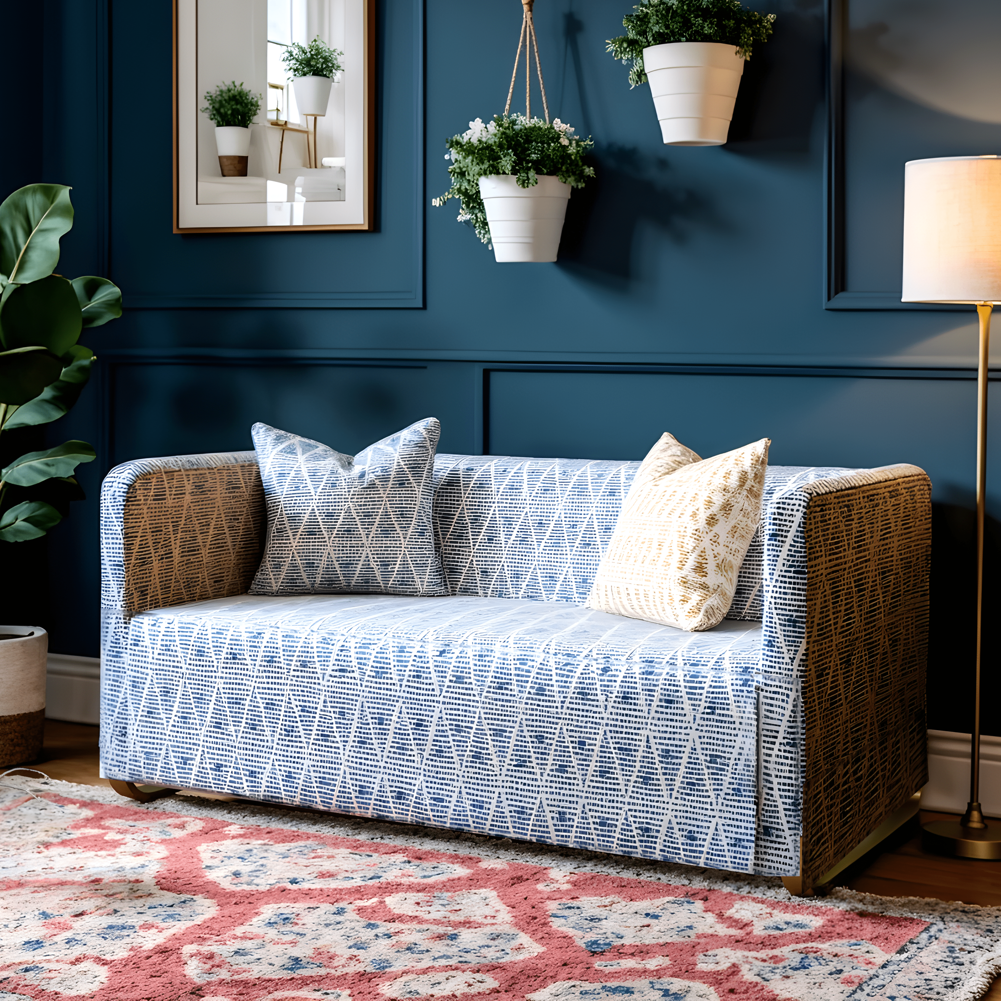 Rockin Cushions IKEA Knopparp Sofa Boho Indigo Blue Print, Slip Cover, Compatible with IKEA KNOPPARP